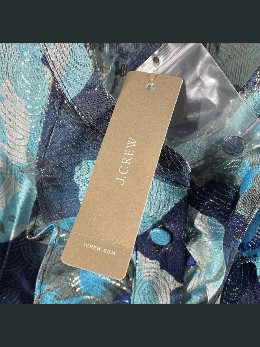 NEW J Crew Shirt Womens XS blue black silver floral ruffle button up blouse